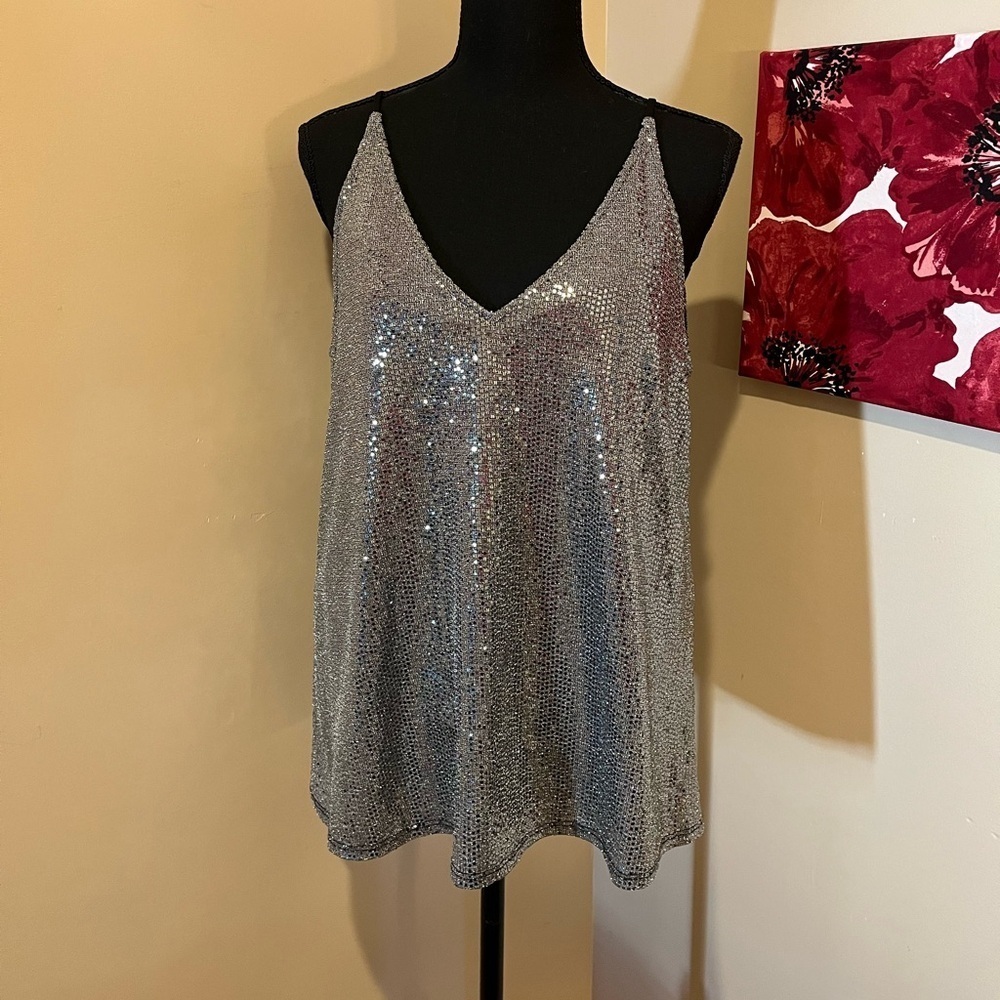 Carmela Silver Sequin Tank style Top, size M